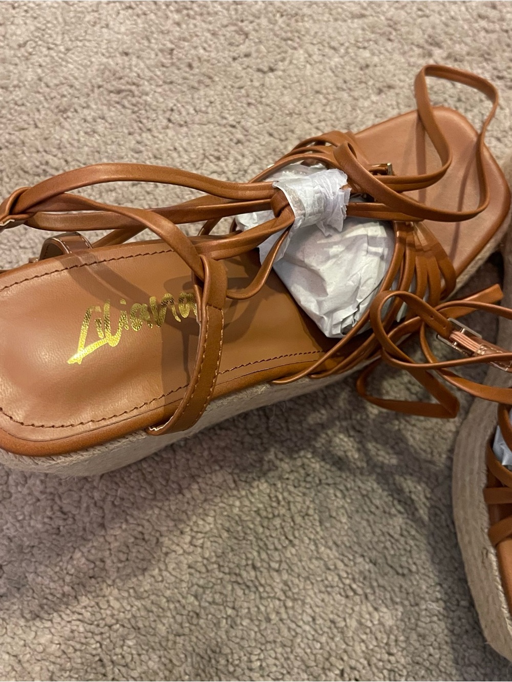 NWOT Brown Faux Leather Strappy Platform Wedge Sandals | Size 8.5 - Picture 4 of 4